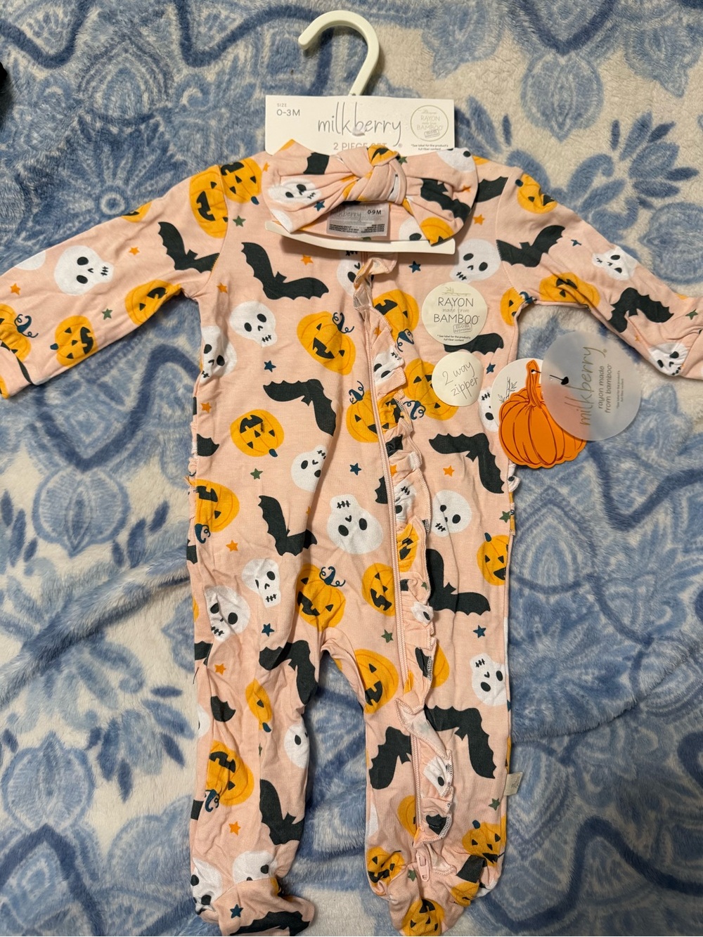 Milkberry 2 piece Pink Halloween Pumpkin & Ghost Baby One-Piece Size 0/3M NWT